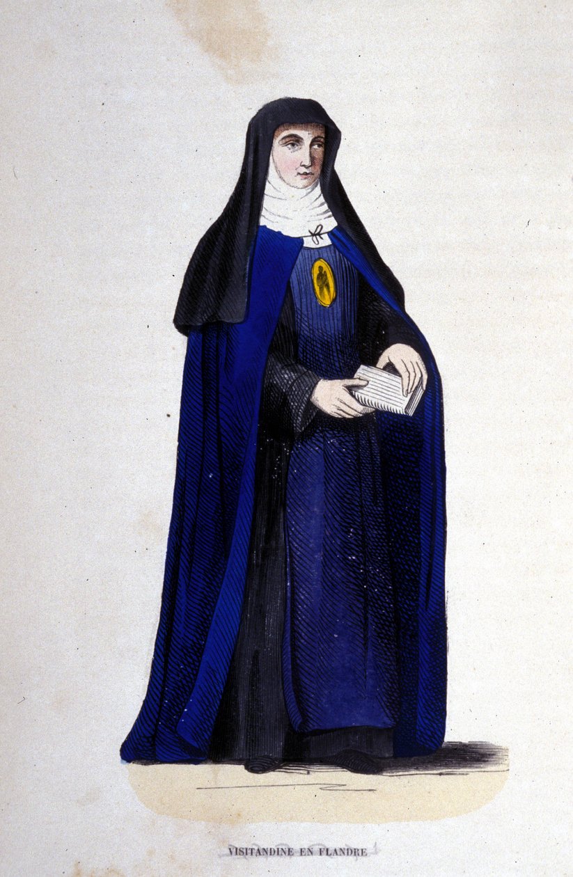 Visitandine religiøse i Flandern. Visitation Order grunnlagt av Saint Francis of Sales og Saint Joan of Chantal i 1610. Gravering fra 1800-tallet. av Unknown artist