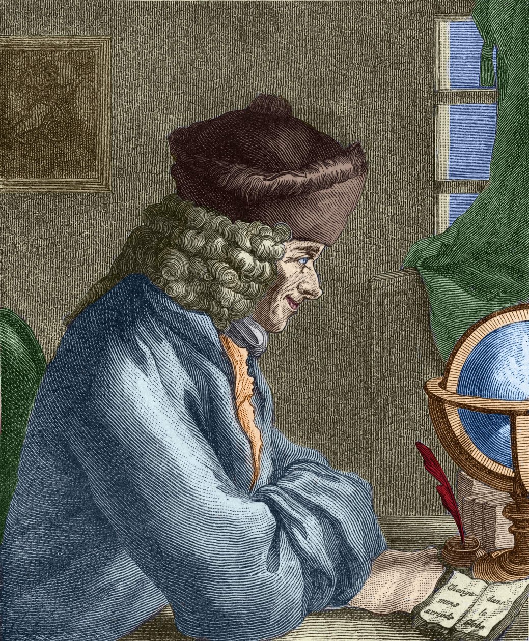 Voltaire (1694-1778) in his office in Vernay. av Unknown artist