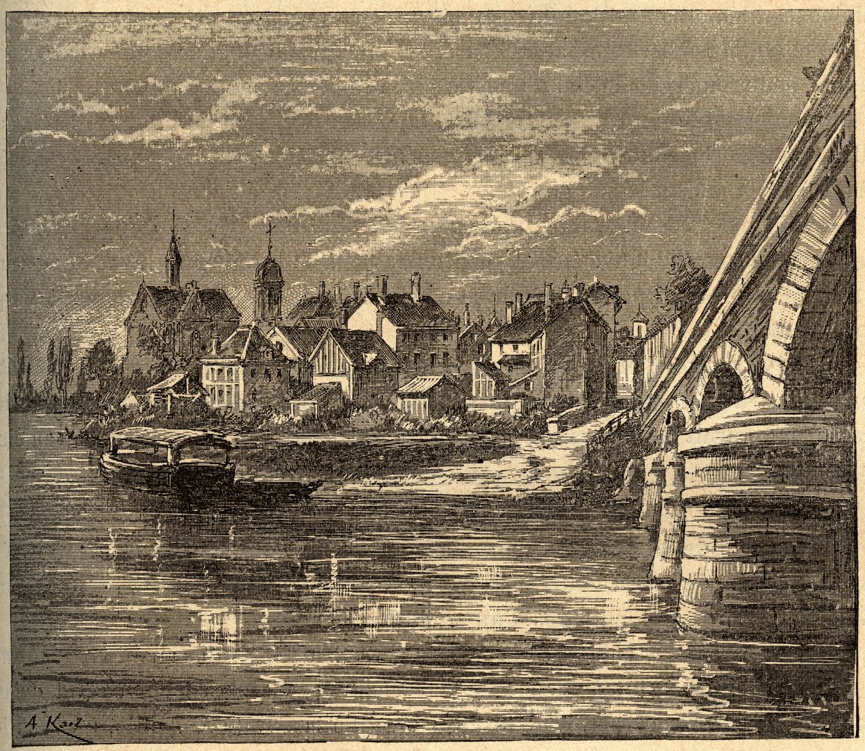 Vouziers - Ardennes - Frankrike - gravering i "" PATRIE" - PECTUREQUIREQUE BESKRIVELSE AV FRANKRIKE I 6 BIND AV LUCIEN HUARD - slutten av 1800-tallet av Unknown artist