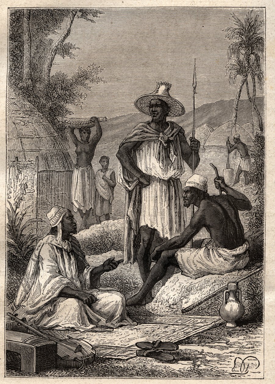 Reise (1795) fra Mungo Park (1771-1806) til Djoliba (Niger): innfødte i Senegal - illustrasjon hentet fra "" The Great Mariners of the 18th century"" av Unknown artist
