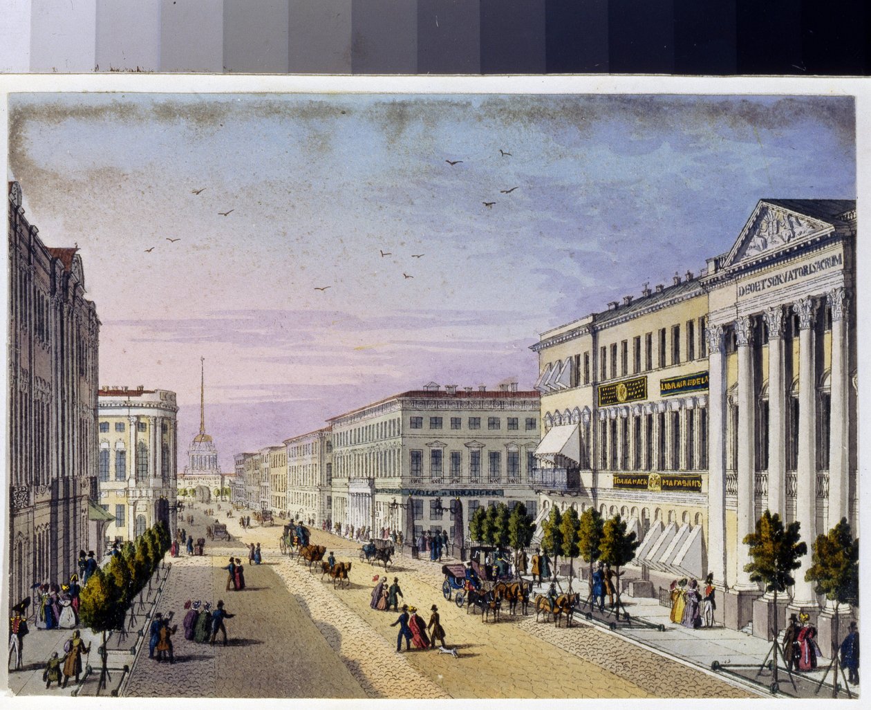 Utsikt over Nevsky-prospektet og politibroen i St. Petersburg (Album av Marie Taglioni av Unknown artist