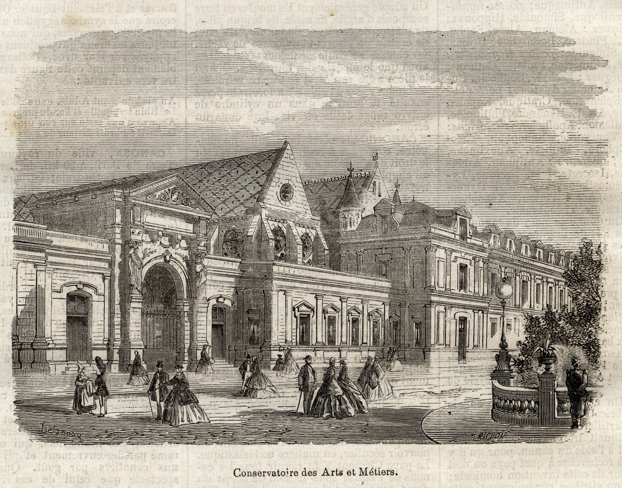 Utsikt over konservatoriet for kunst og håndverk (Cnam) i Paris, rue Saint Martin i Paris - (Utsikt over konservatoriet for kunst og håndverk i Paris - gravering i "Dictionnaire populaire illustrious"" - 1864 - av Joseph Decembre og Edmond Allonier - av Unknown artist