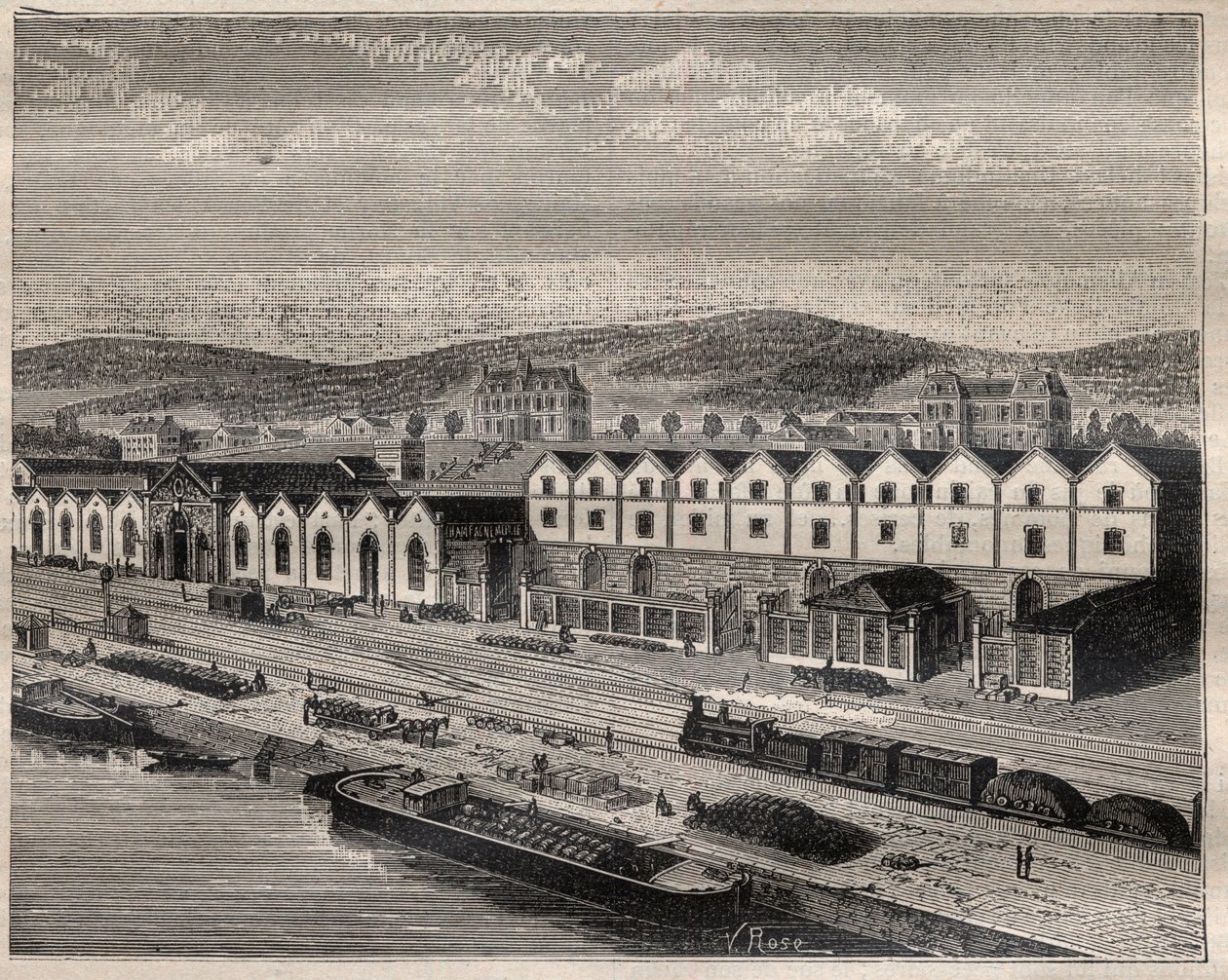 Utsikt over Chateau de Pekin, hovedetablissementet til Compagnie des grands vins de Champagne av Eugene Mercier (1838-1904) et Cie nær Epernay - Gravering i "" La Science francaise"" av Unknown artist