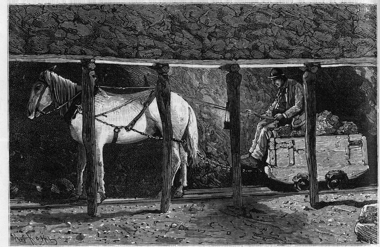 Wagonnet er ansatt i kullgruvene i Wales. Gravering i «Le journal de la jeunesse»» av Unknown artist