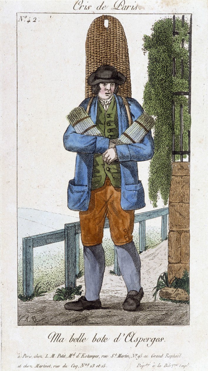 Vandrende kjøpmann av aspargesstøvler - i “” Cris de Paris””, deb. 1800-tallet av Unknown artist