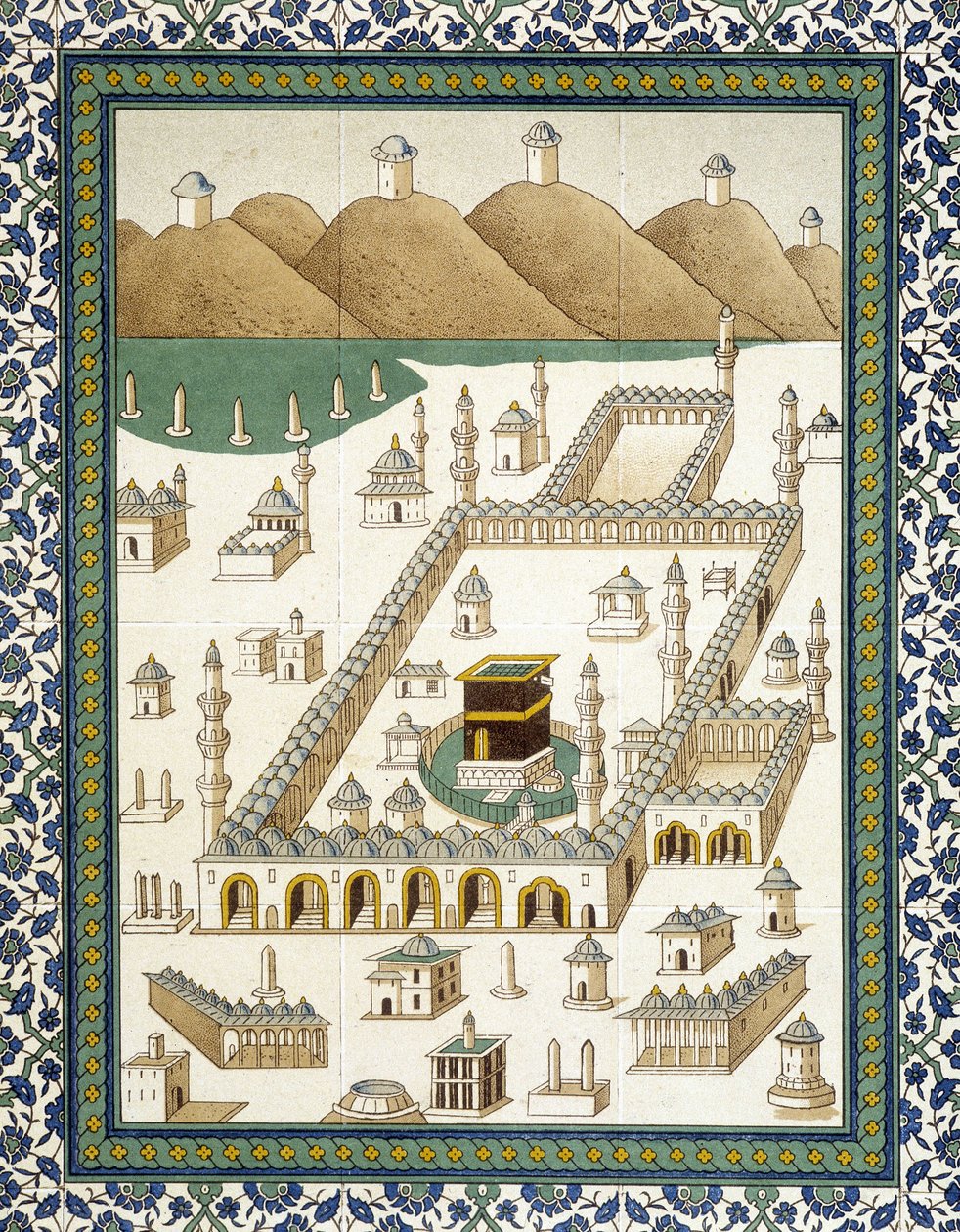Veggfajanser: panel som representerer Kasbah (casbah) og dens omgivelser (Mekka) - i "" arabisk kunst etter monumentene i Kairo fra 700- til 1700-tallet"" av Prisse d