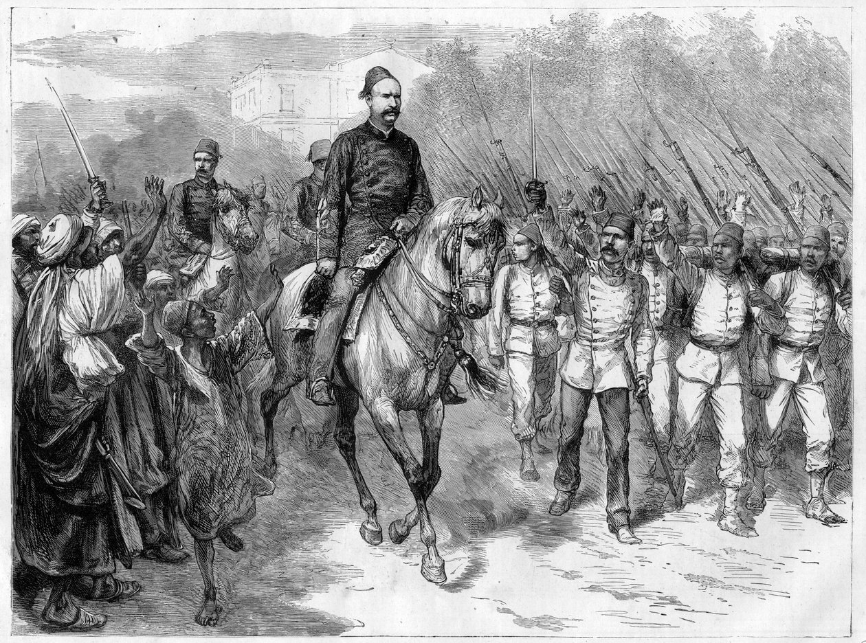 War in Egypt - The emissaries of Arabi Pasha recruiting soldiers among the tribes to fight against the British - Arabi Pasha (Orabi Pasha, Ahmed Urabi) (1841-1911), and his troops in 1882 av Unknown artist