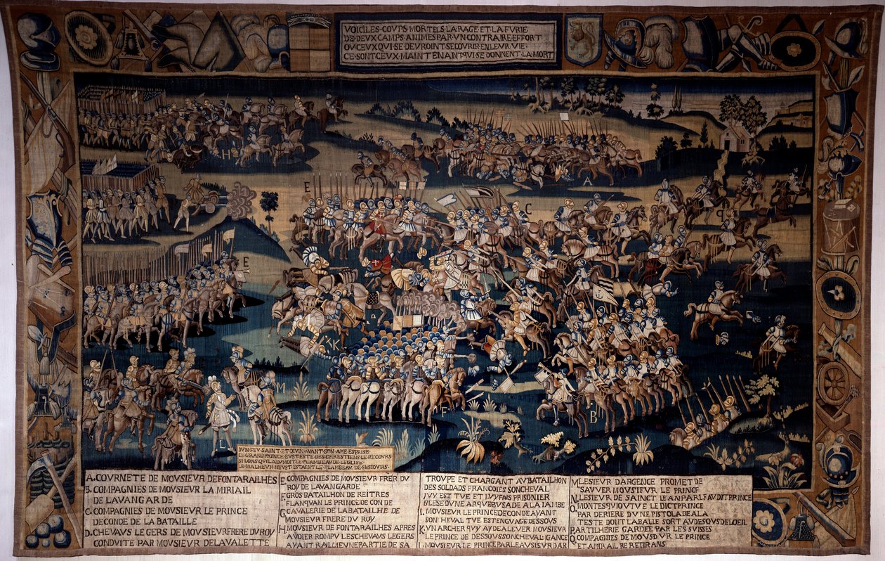Religionskrig: "" Slaget ved Jarnac, død av Louis I av Bourbon, Prince of Conde (Bourbon-Conde) (1530-1569)"" Den motsetter seg den 13/03/1569 den protestantiske hæren til prinsen av Conde til den fra kongen av Frankrike kommandert av hertugen av Anjou. Ta av Unknown artist
