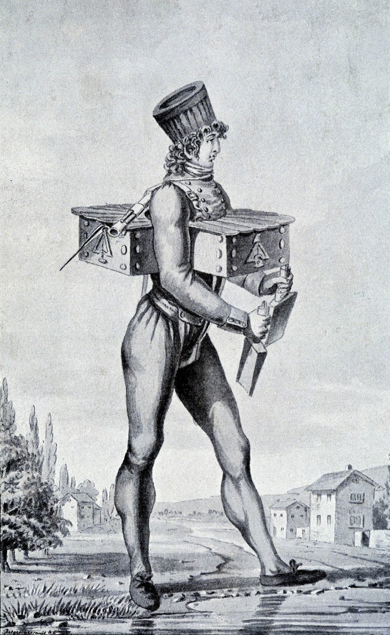 Krigsdrakt fra 1800-tallet. gravering fra 1800-tallet. av Unknown artist