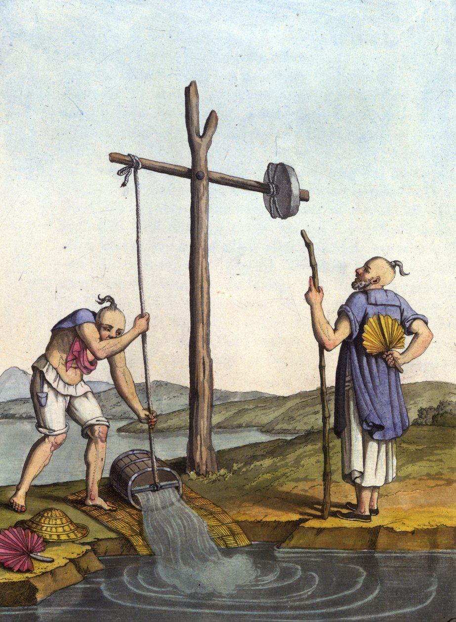 Water Irrigation System in China - i Le costume ancien et moderne av J. Ferrario, red. Milan av Unknown artist