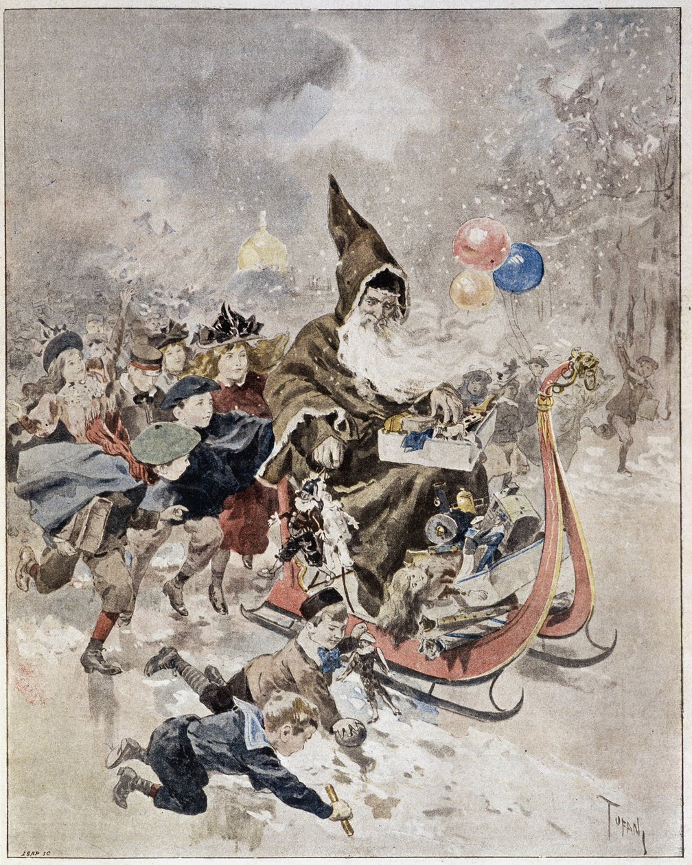 Akvarell som viser julenissen. ""Den illustrerte verden"". 21.12.1895. av Unknown artist