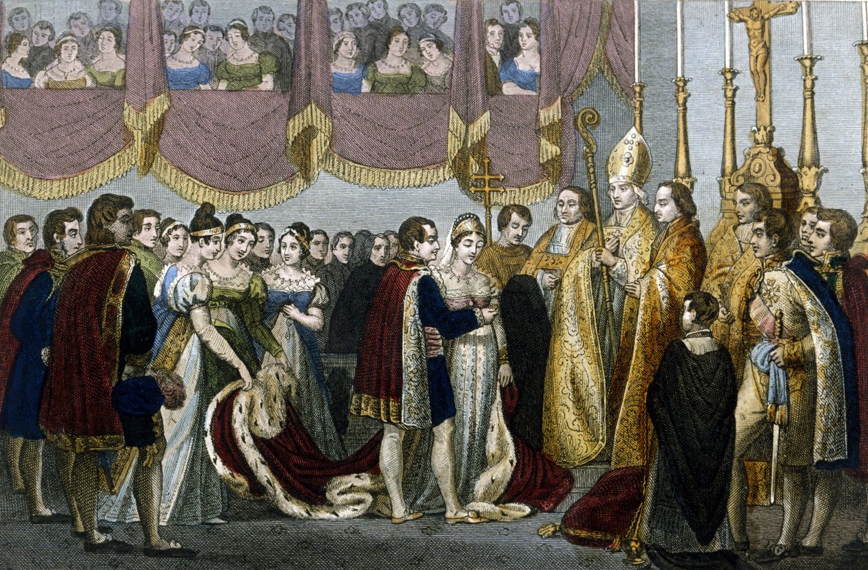 Bryllupsseremoni mellom Napoleon I og Maria - Louise av Habsburg i Augustinkirken i Wien, 2. april av Unknown artist