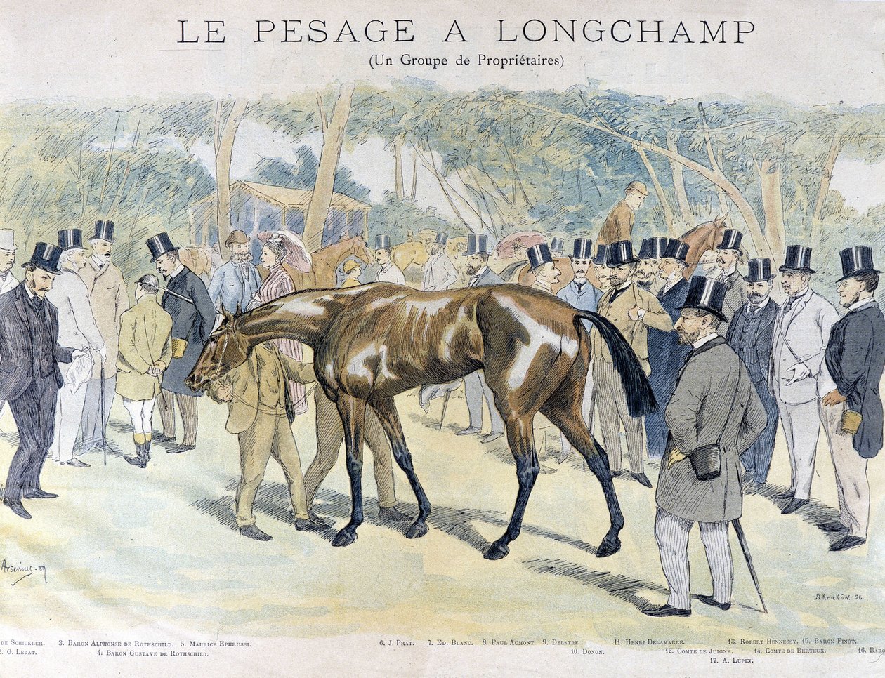 Veiing hos Longchamp og en gruppe hesteeiere av Unknown artist