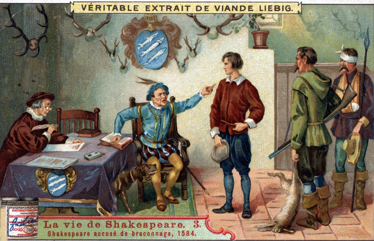 William SHAKESPEARE (1564-1616) accused of poaching in 1584. Chromo liebig from the end of the 19th century. av Unknown artist