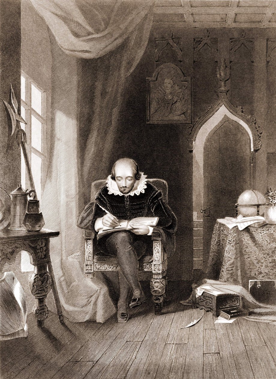 William Shakespeare (1564 - 1616) in his office. av Unknown artist
