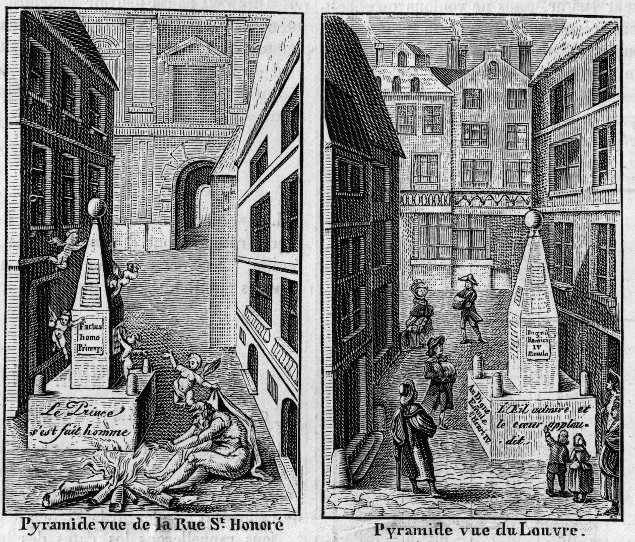 Vinterpyramide 1784 i Paris. Fac simile (Fac-simile) av to trykk publisert i "La Pyramide de neige", almanakk fra 1786. Gravering i "" Nature: review of sciences and their applications to arts and industry "" av 16. mars av Unknown artist