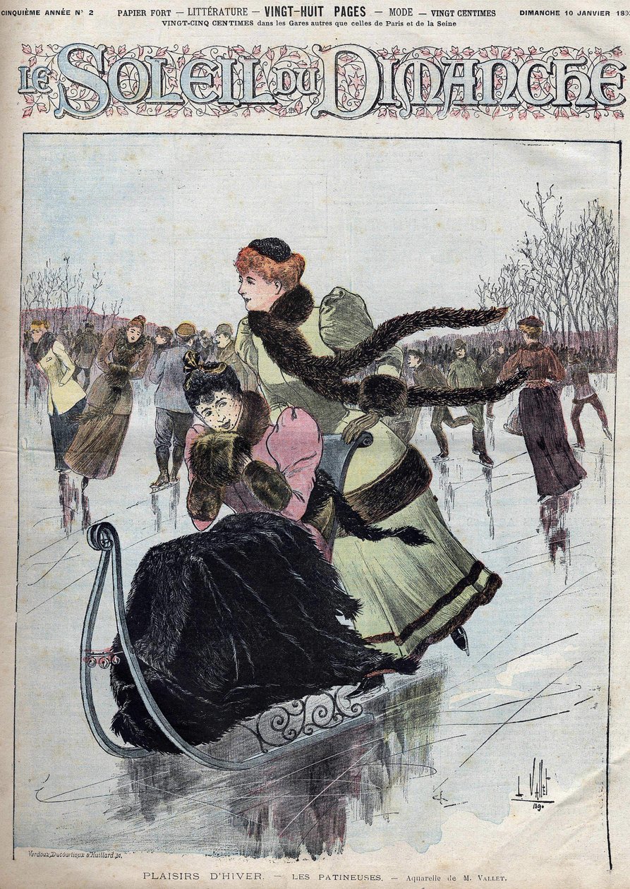 Winter fun. The skaters. Watercolour by Mr. Vallet for the Sunday sun. January 10 av Unknown artist
