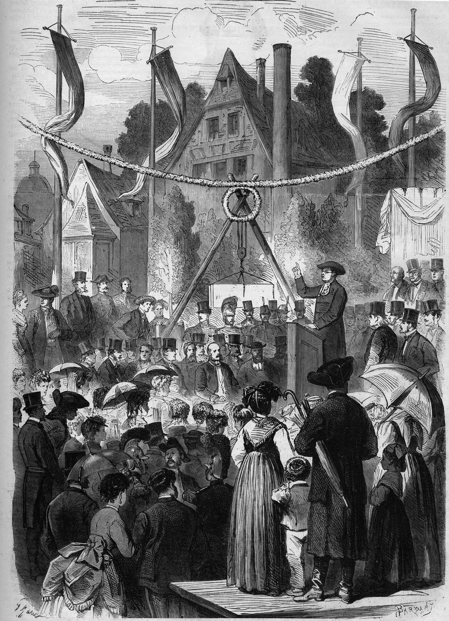 Wissembourg, Alsace, Frankrike 1869: legging av den første steinen til det israelske tempelet. av Unknown artist