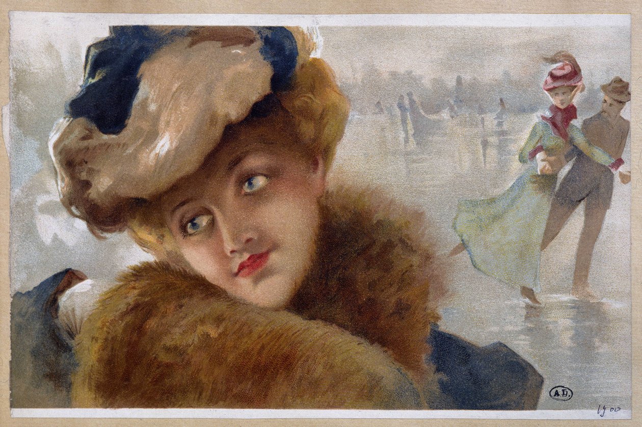Kvinner på en skøytebane - kromo av Unknown Artist