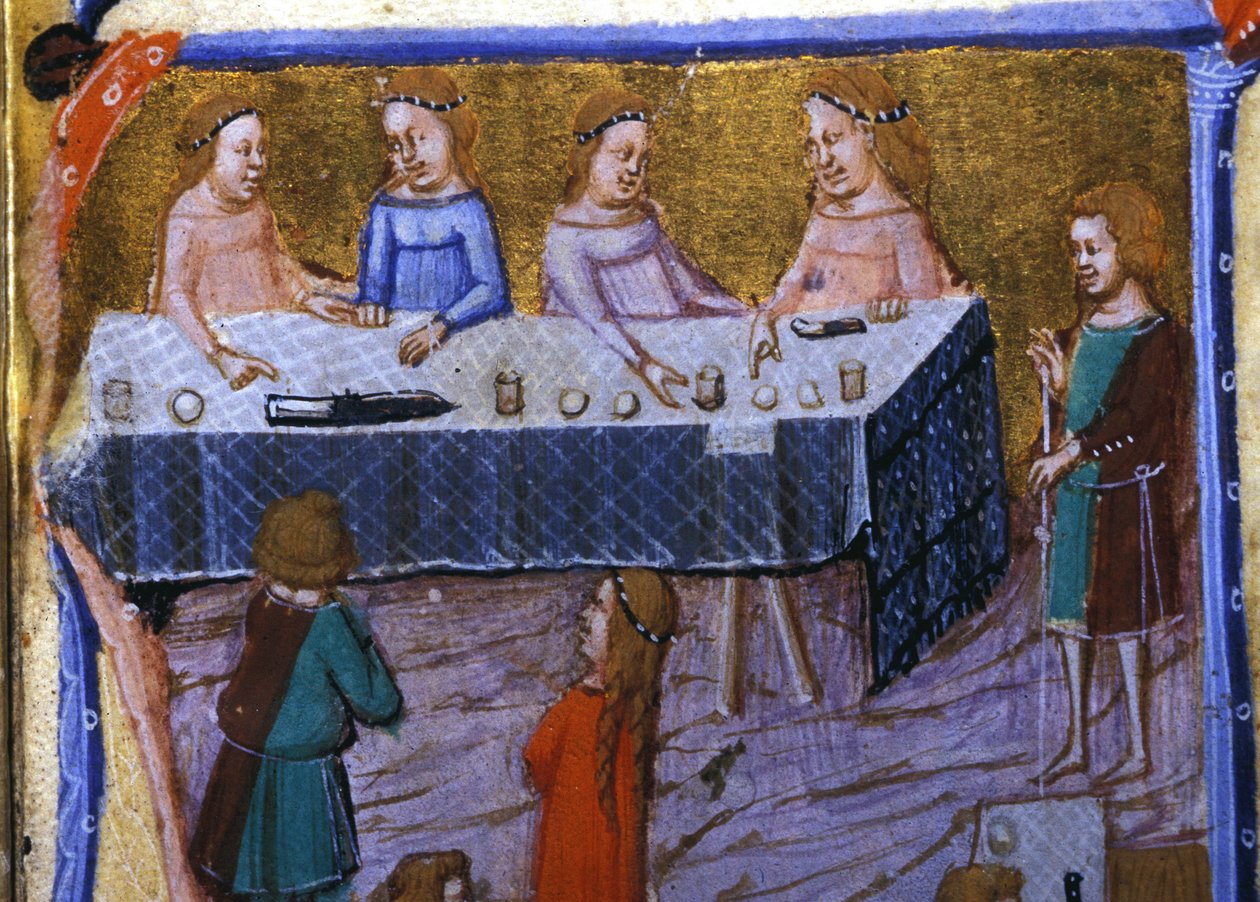 Kvinnebankett. Miniatyr fra et manuskript fra 1200-tallet. av Unknown artist
