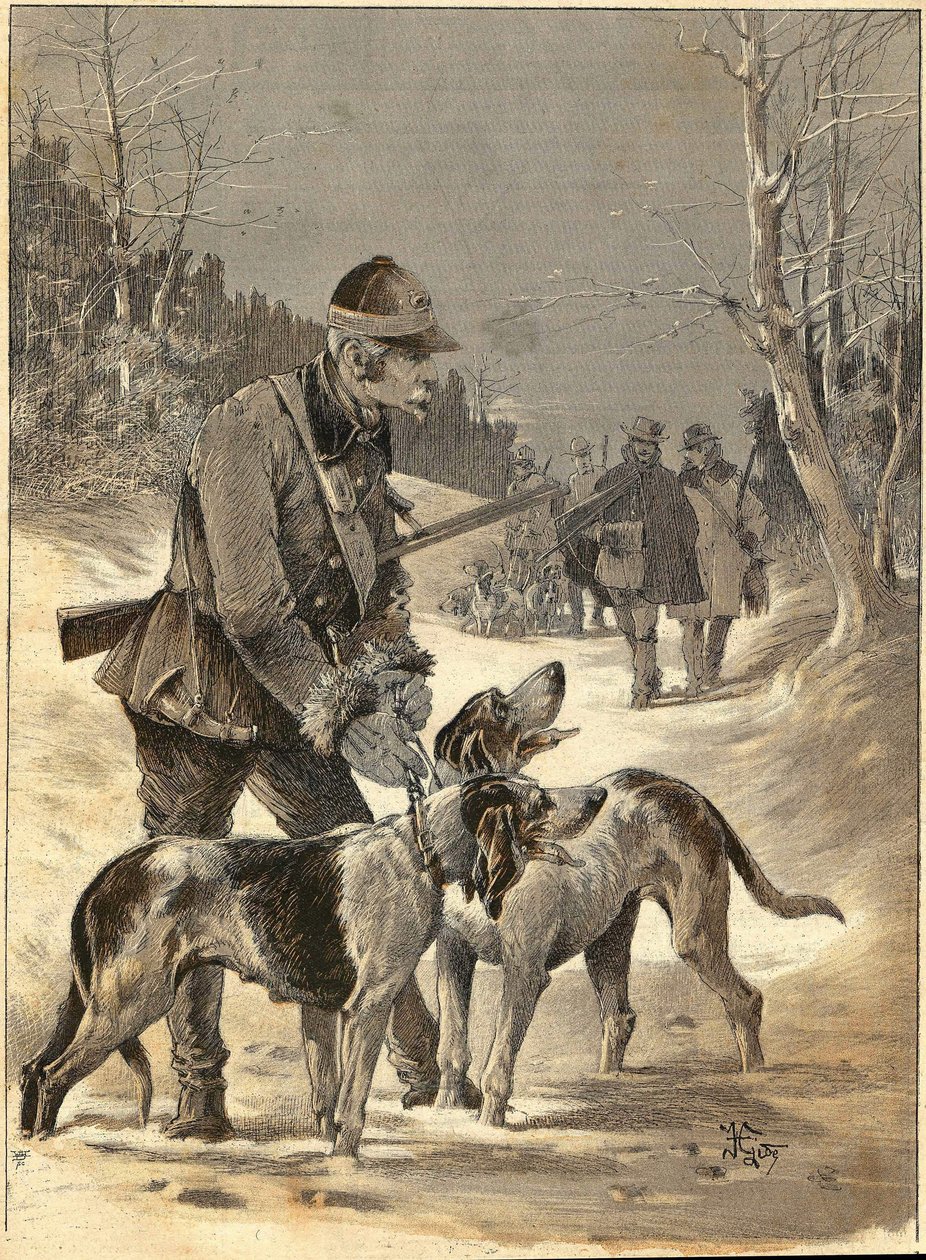 Wood hunting after the watercolour of Gide. 1892. av Unknown artist