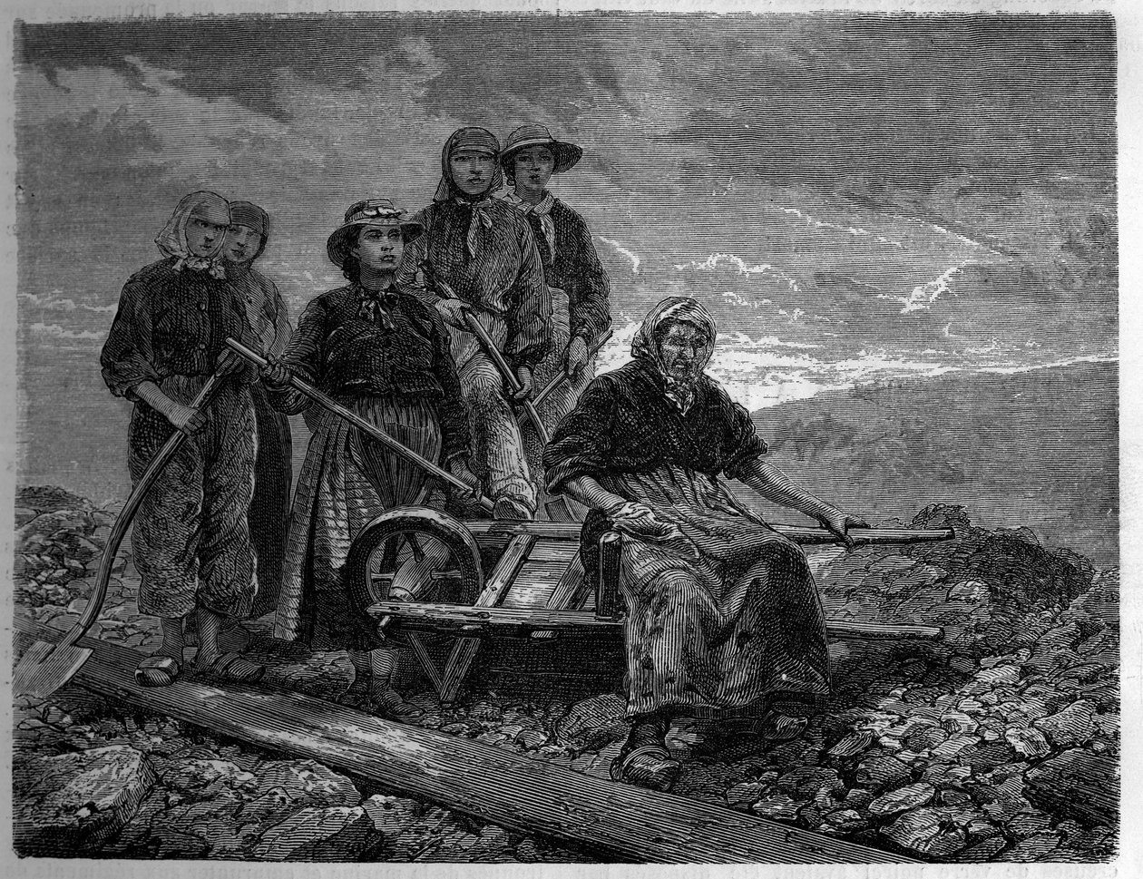 Arbeidere i gruvene i Creusot, Saone og Loire (71). Gravering i «The Journal of Youth»» av Unknown artist