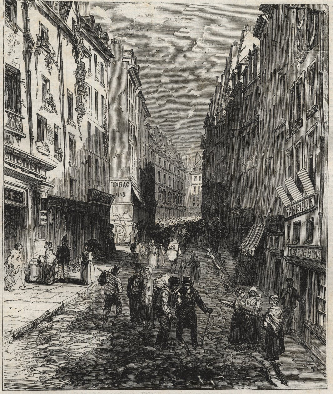 Arbeider rue de la Montagne Sainte-Genevieve (Sainte Genevieve) i det femte arrondissementet i Paris i 1858. av Unknown artist