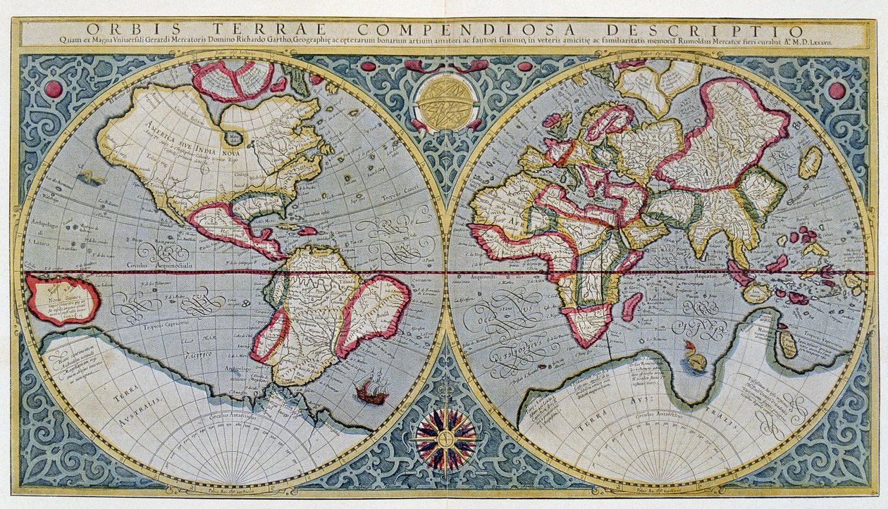Verdenskart over Mercator (1587) - etter "Gerardus Mercators Atlas av Unknown artist