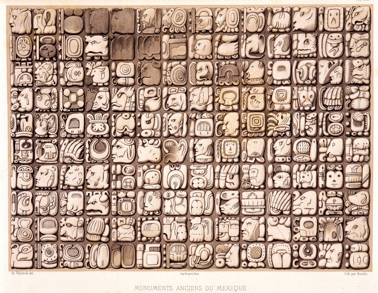 Skrivetavle - i "Ancient Monuments of Mexico: Palenqué and Other Ruins of the Ancient Civilization of Mexico" av Brasseur de Bourbourg, Paris av Unknown artist