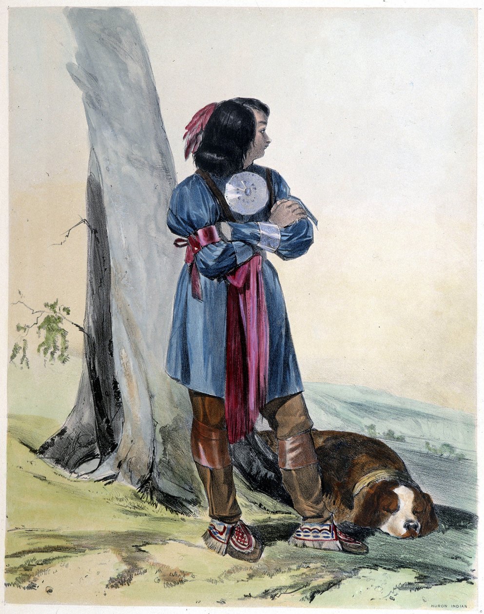 Young Indian Huron and His Dog - i "" Shyths skisser i Canadas"" av Coke Smyth, London av Unknown artist