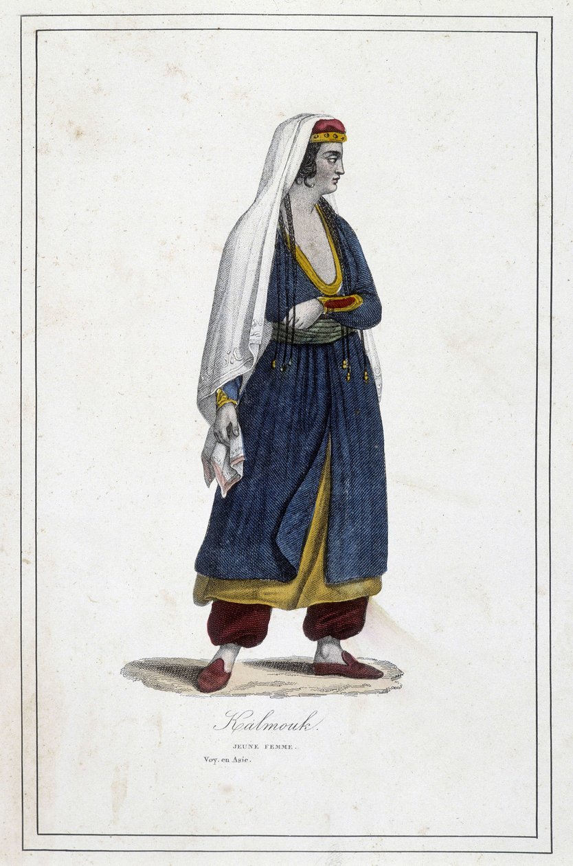 Ung Kalmouk-kvinne (mongolske folk i Sør-Sibir) - i "" Jordens forskjellige folk"" av Fr. Jouhanneaud, Librairie des Bons Livres, Limoges av Unknown artist