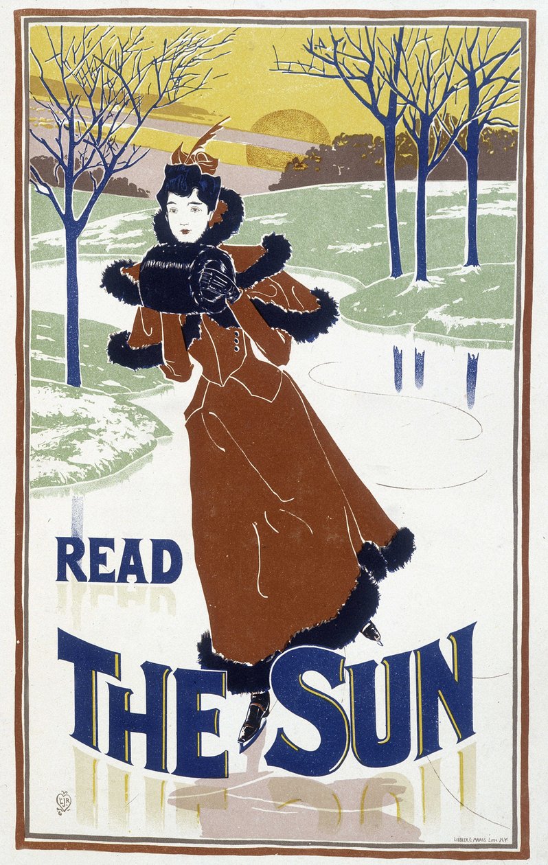 Ung kvinne på skøyter - annonse for avisen "" The Sun"" av Unknown artist