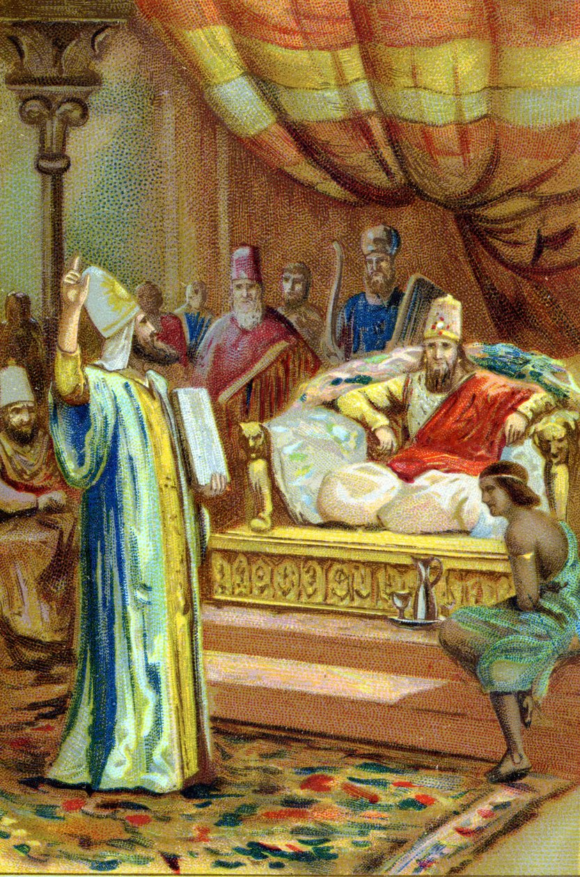 Zarathustra (Zarathushtra, Zarathustra, Zarathustra eller Zoroastrian), iransk profet og religiøs reformator (6. århundre f.Kr.) ved hoffet til kongen av Bactres. kromolitografi fra 1800-tallet. av Unknown artist