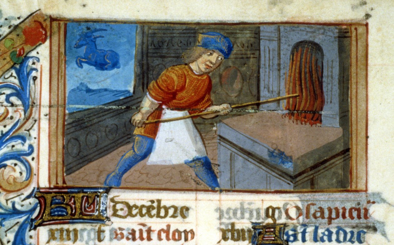Zodiac Steinbukken og baker i ovnen hans - middelalder i miniatyr (ref.: 137, 051v) - Be om tillatelse fra kommunalbiblioteket i Toulouse (tlf: 05 62 27 66 66) av Unknown artist