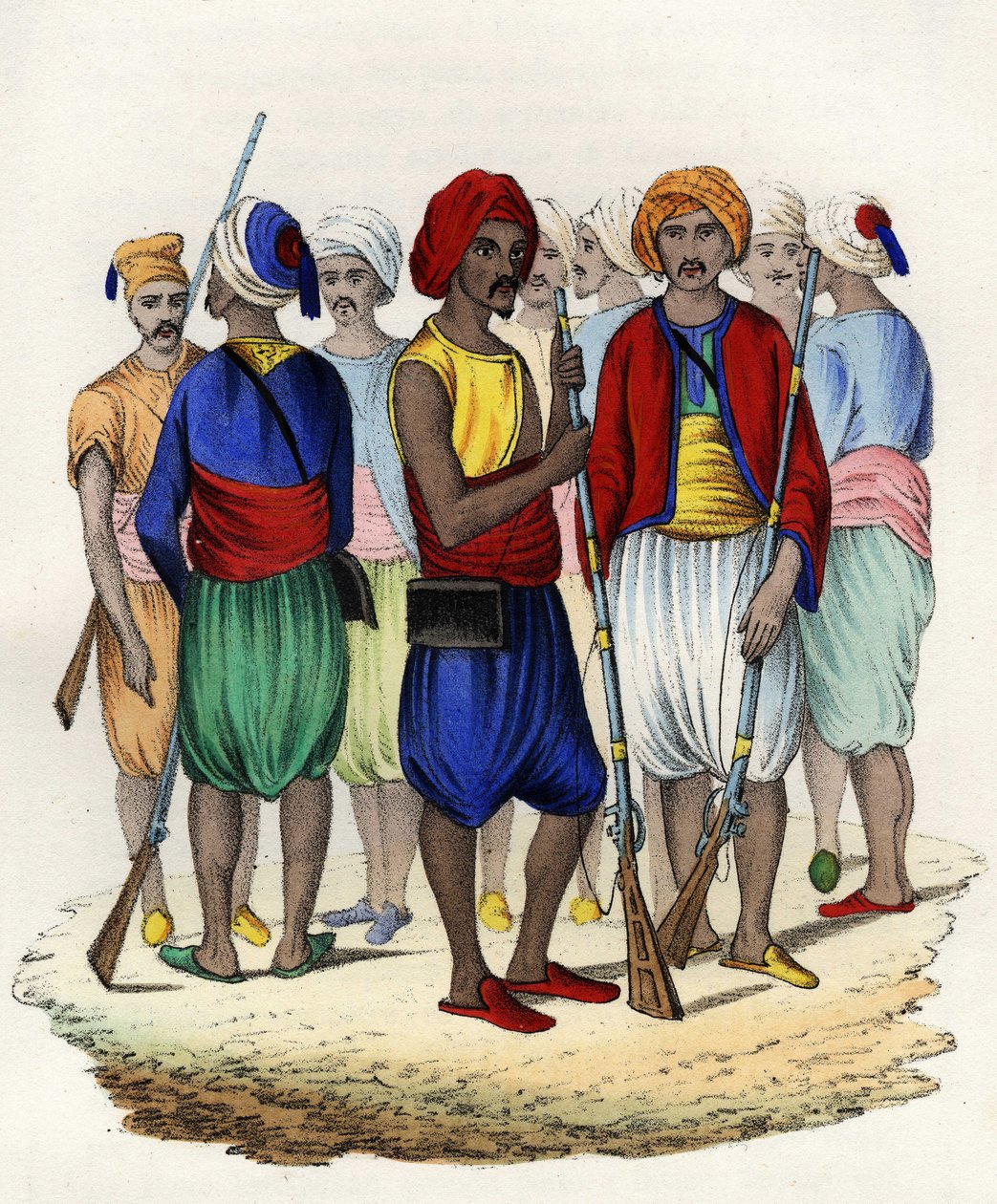 Zouaves, indigenous tirailleurs of the French army of Africa, trained in 1830. In “” Storia d