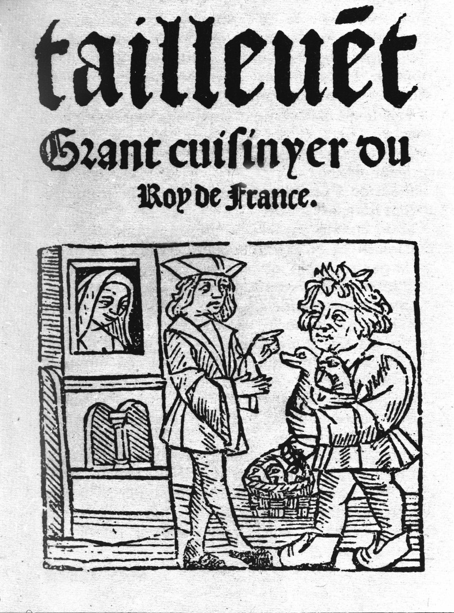 frontispice av "Le Viandier"" av Taillevent. Guillaume Tirel, kjent som Taillevent eller Taillevant fransk kokk (1310 til 1395). 1 av Unknown artist