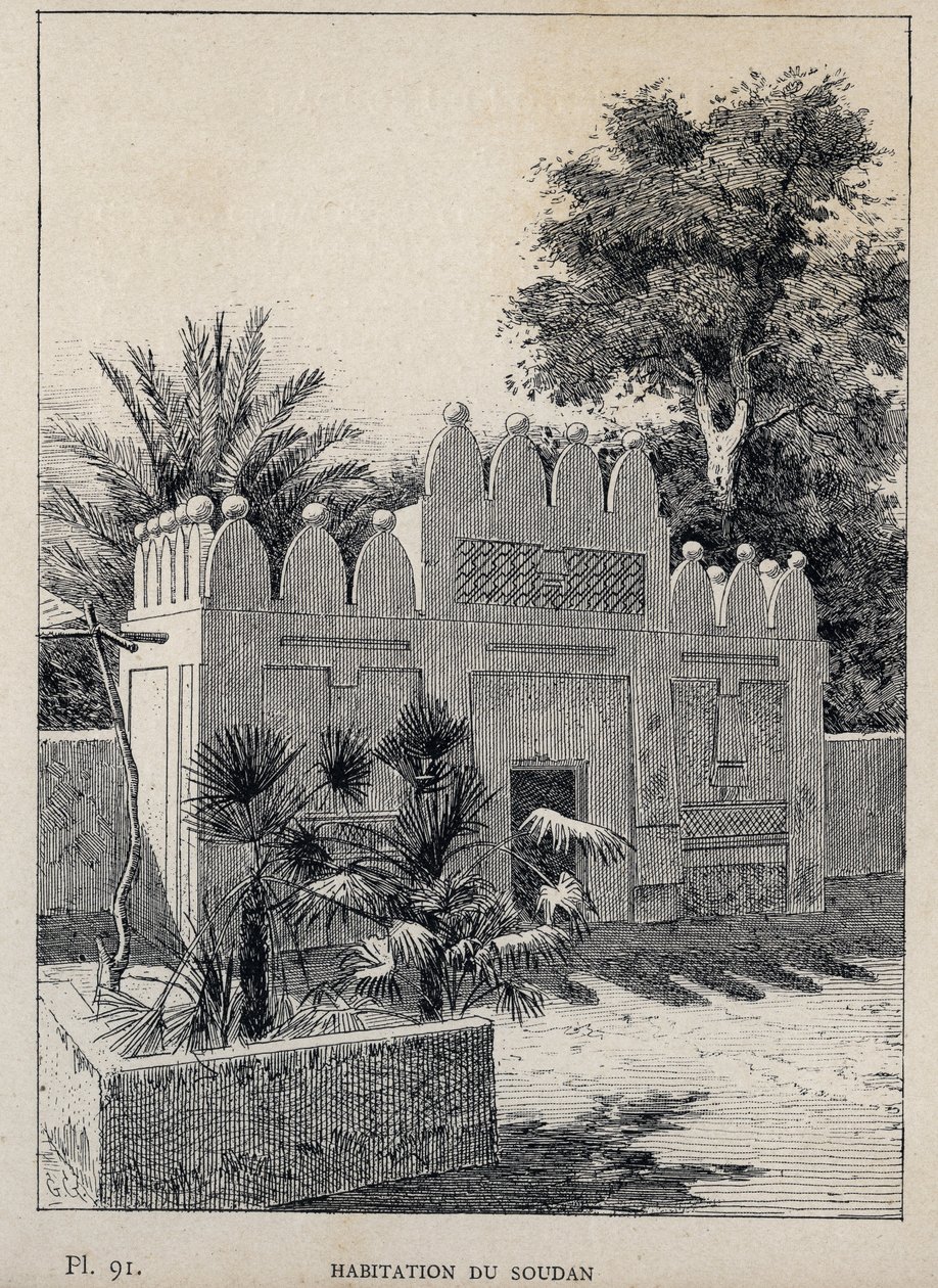 habitation du Sudan (Sudan) - gravering av 1889 i "History of human habitation at the Universal Exhibition of 1889, by Mr Charles GARNIER - Librairie centrale des beaux-arts Paris 1889 av Unknown artist