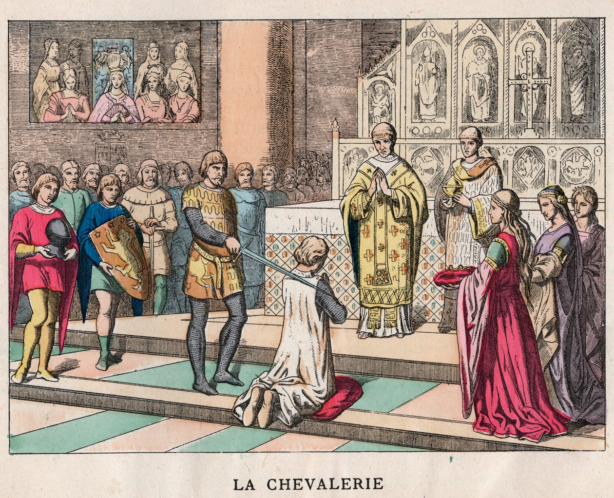 knighting - La Chivalerie - Softening of a Knight - Engraving of the end of the 19th century in “” Nos Gires Nationales - Images and recits”” av Unknown artist