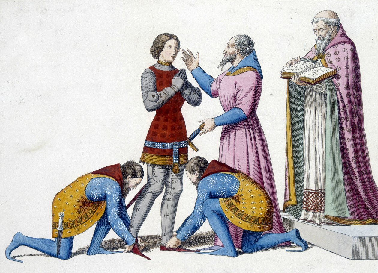 ridderskap - Mykgjøring av en ridder i Italia på 1300-tallet - gravering av Unknown artist