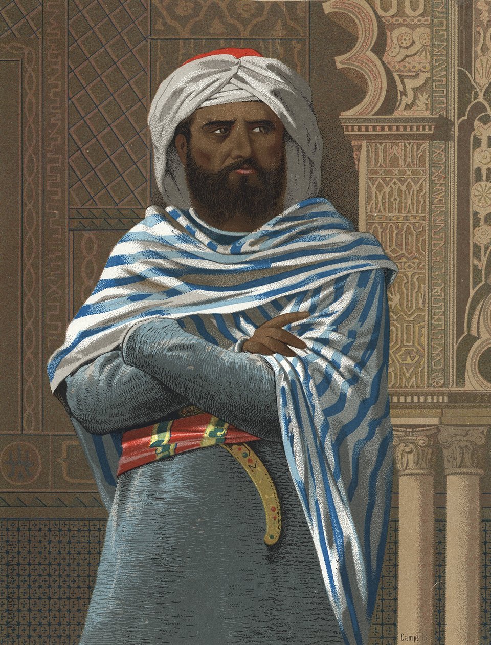 portrait of Abd ar-Rahman I. nicknamed ad-Dakhil, “” the Fugitive”” (731 in Cordoba, 788). Emir of Cordoba (756-788) after hombres y Mujeres. Barcelona 1877. av Unknown artist