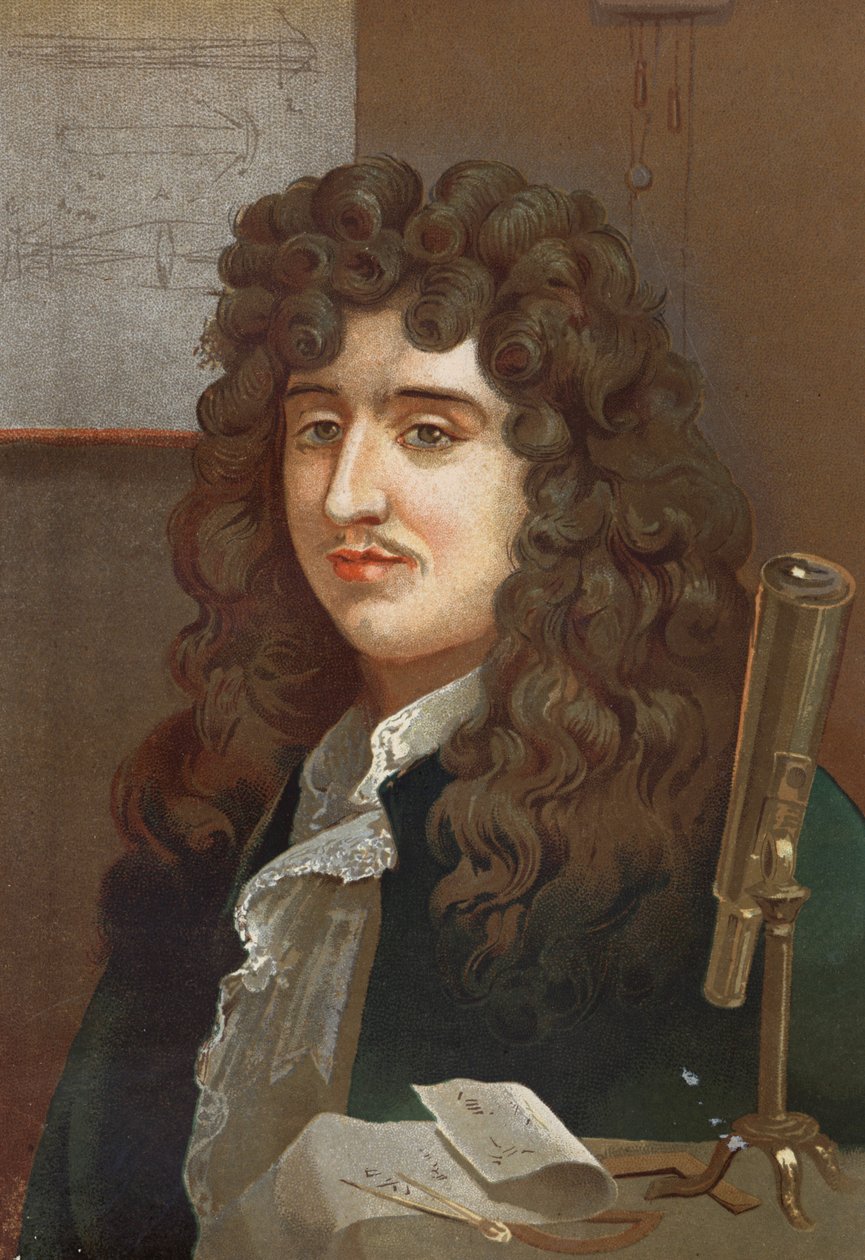 portrett av Christiaan Huygens.Nederlandsk fysiker og matematiker (1629 til 1695) etter "" Science and its Men"" av Louis Figuier. Barcelona 1881 av Unknown artist