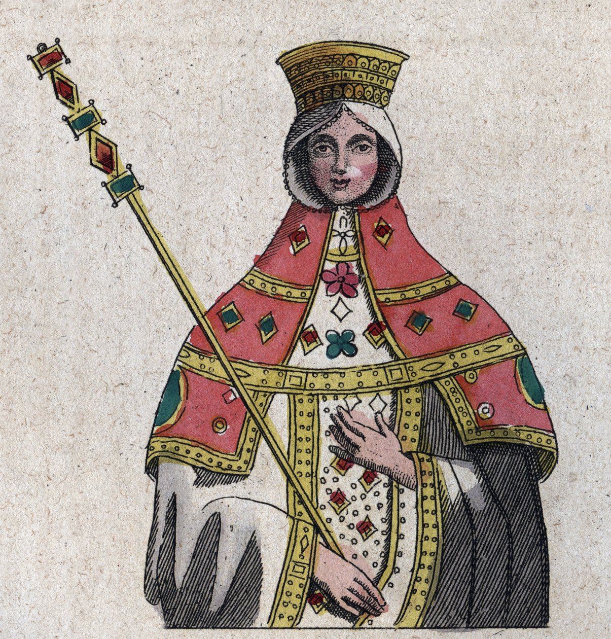 portrett av Eudokia (eller Eudocia) Ingerina (Eudocia Ingerina) (ca. 840 - ca. 882) kone til den bysantinske keiseren Basil I - gravering fra "" Bruk og skikker til alle folkeslag i universet. Det er historien om regjeringen, lovene, militsen, religionen av Unknown artist