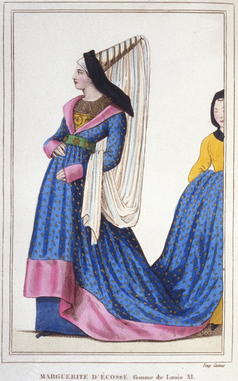 portrett av Margaret av Skottland, Dauphine av Frankrike - Datter av James I, konge av Skottland og kone til Ludvig XI. 1418-1445. gravering fra 1830. av Unknown artist