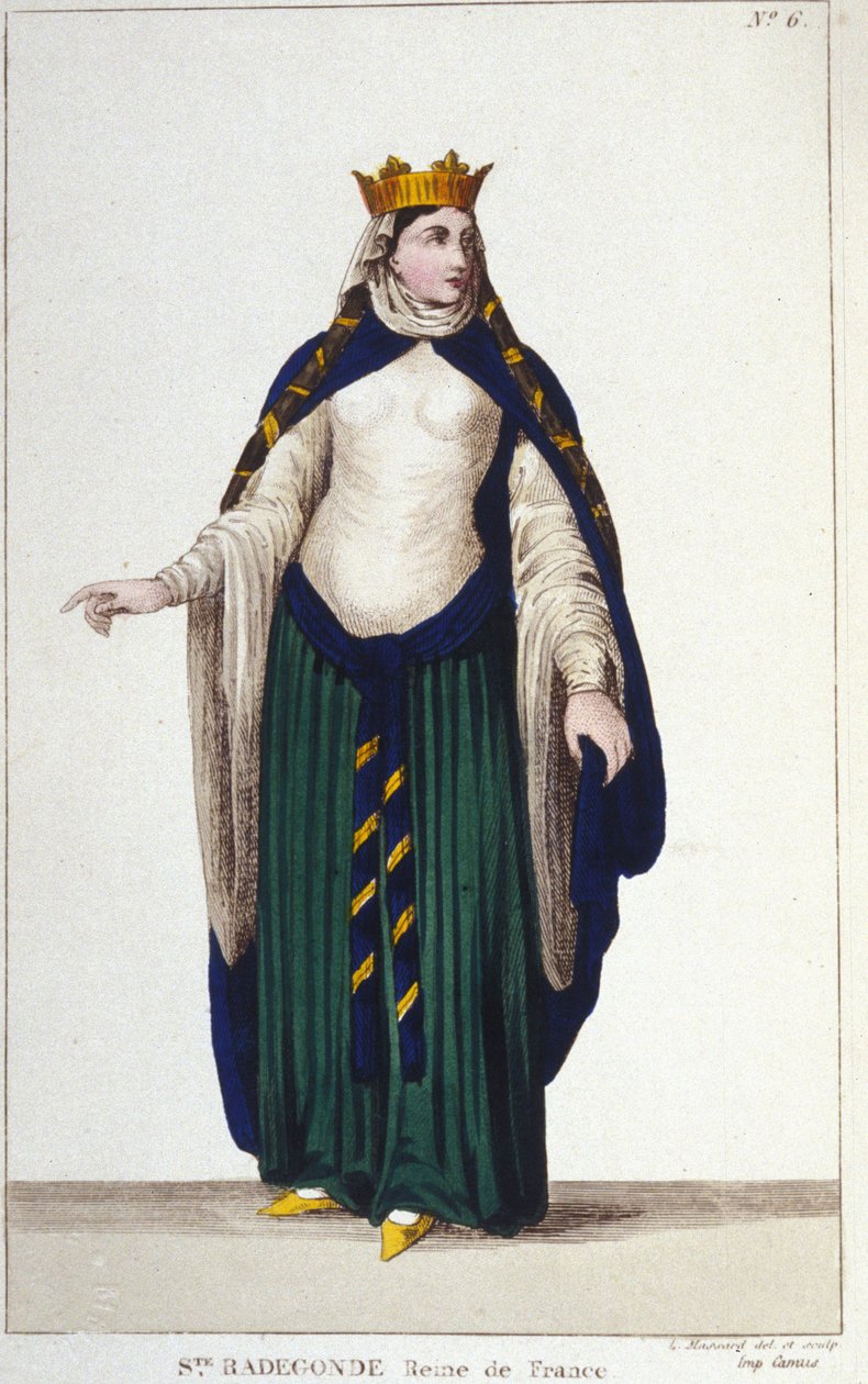 portrett av Saint Radegonde (ca. 520-587), dronningen av frankene, kone til Clotaire (Clothaire) I, gravering av 1830 av Unknown artist