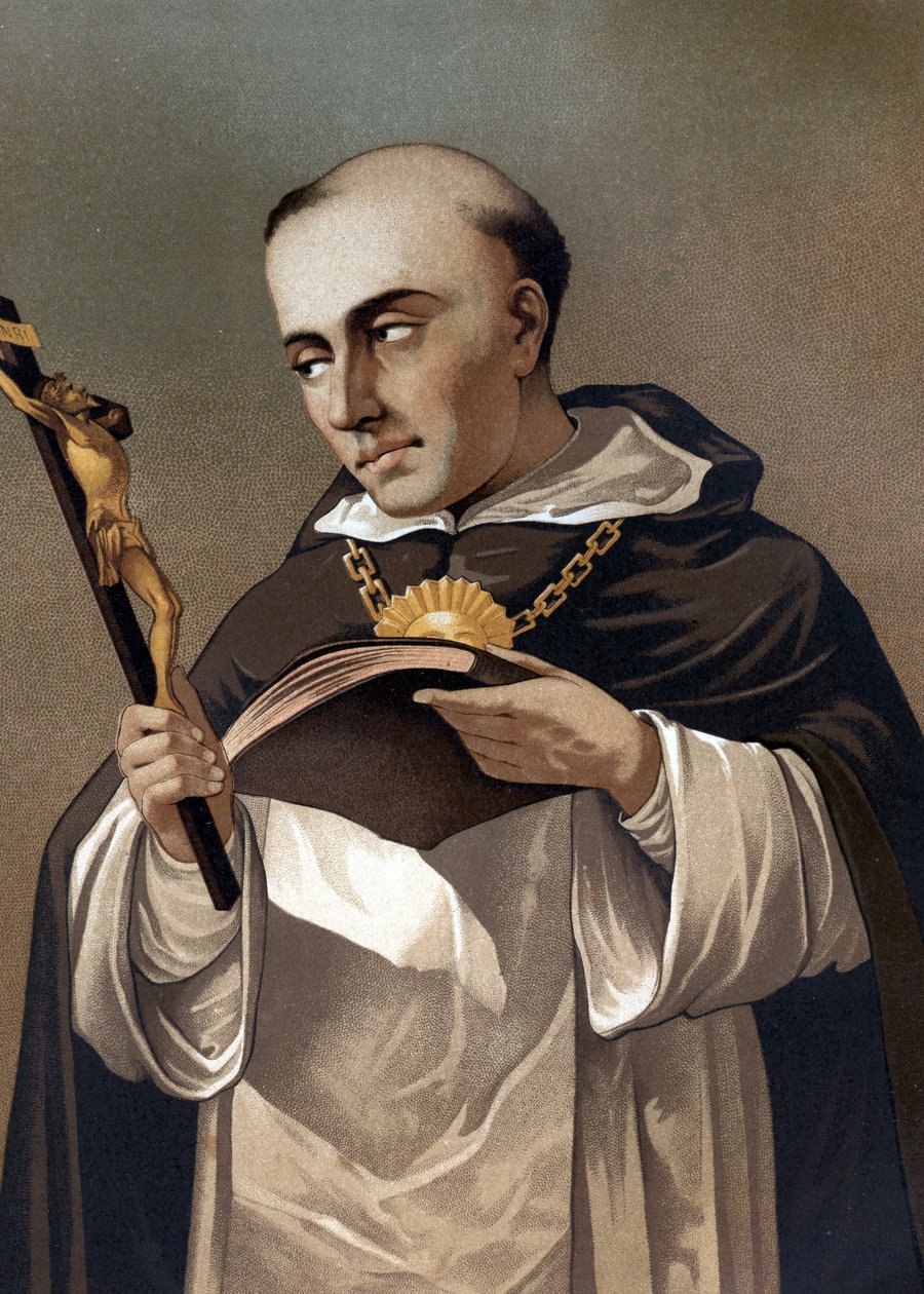 portrett av St. Thomas Aquinas (1225 - 1274), italiensk teolog. etter «Science and its Men» av Louis Figuier. Barcelona 1881 av Unknown artist