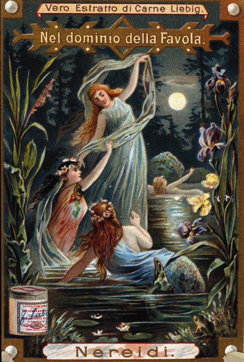 representasjon av nereider, marine nymfer. 1800-talls kromolitografi av Unknown artist