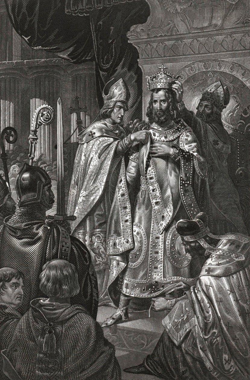 hellig for Baudouin av Boulogne sier Baudouin I (v. 1065-1118), konge av Jerusalem - Kroningen av Baldwin I på juledag 1100 av Anonymous av Unknown artist