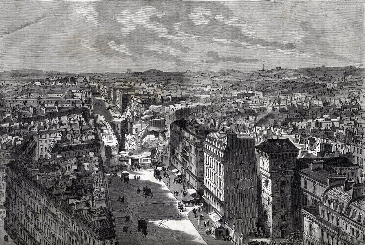 the Great Works of Haussman - Transformations of Paris under the Second Empire, Paris Haussmannien (Boulevard, Haussmannien works) - Le piercing de rue Etienne Marcel- de la rue Turbigo à la Place des Victoires - engraving in “Le journal illustrious”” of 1 av Unknown artist