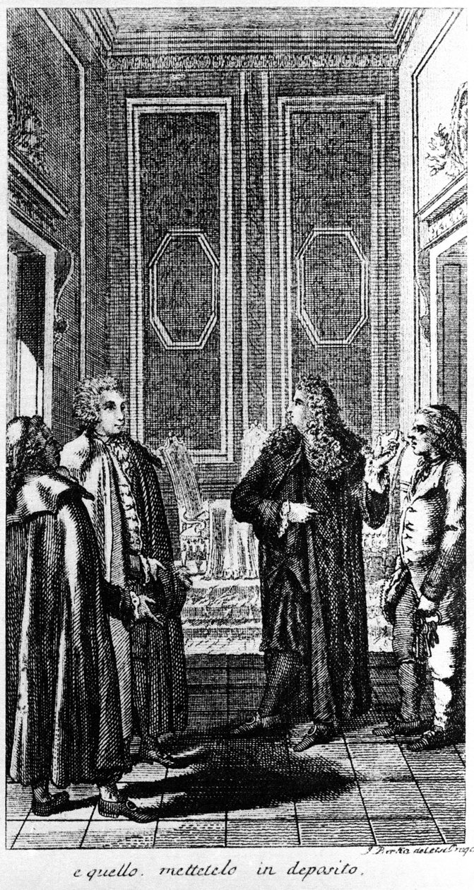 arrestasjonen av libertineren Giacomo Casanova (1725-1798) eventyrer og italiensk forfatter. Gravering av 1800-tallet av Unknown artist