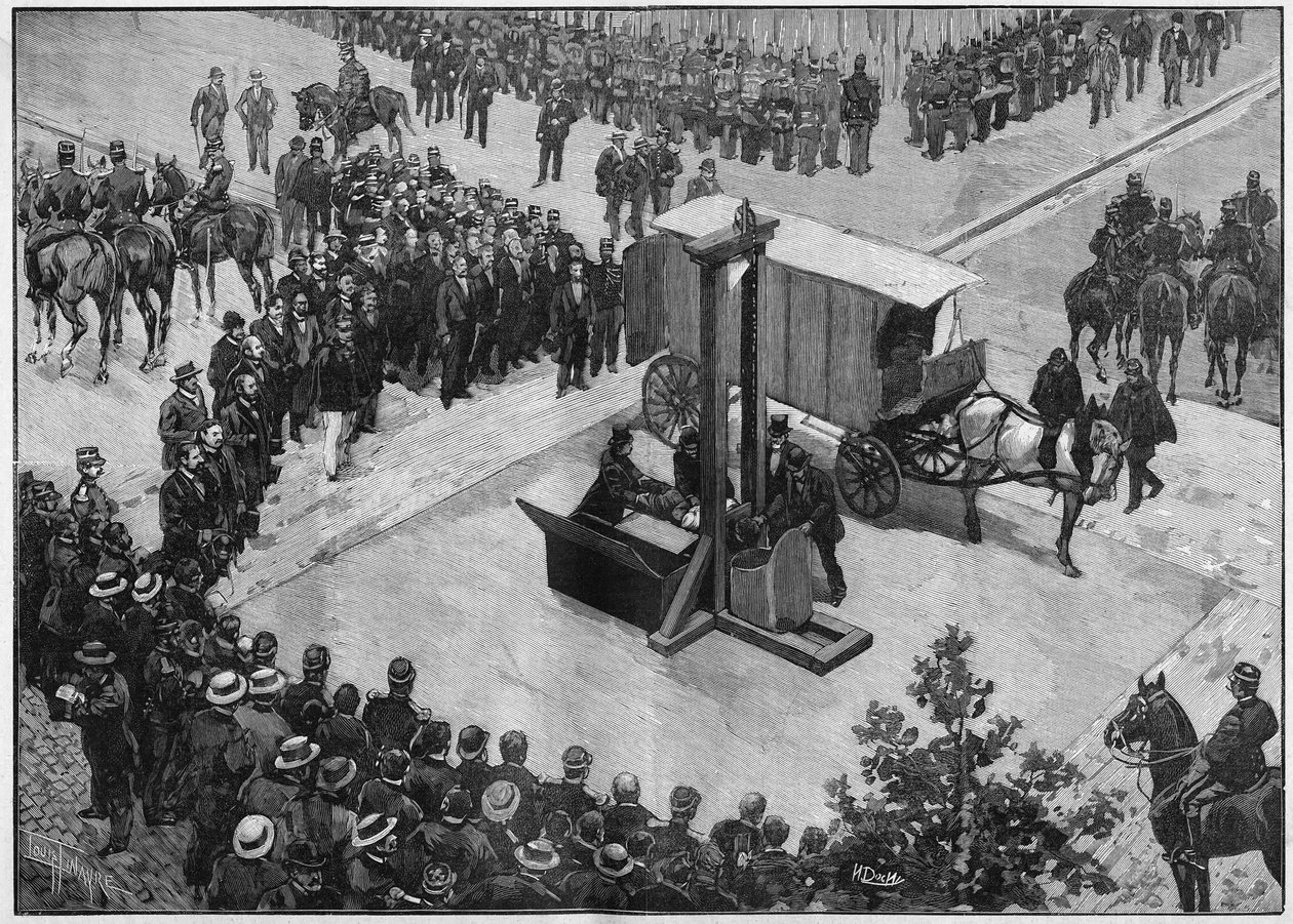 the execution of the anarchist Caserio in Lyon in 1894. av Unknown artist